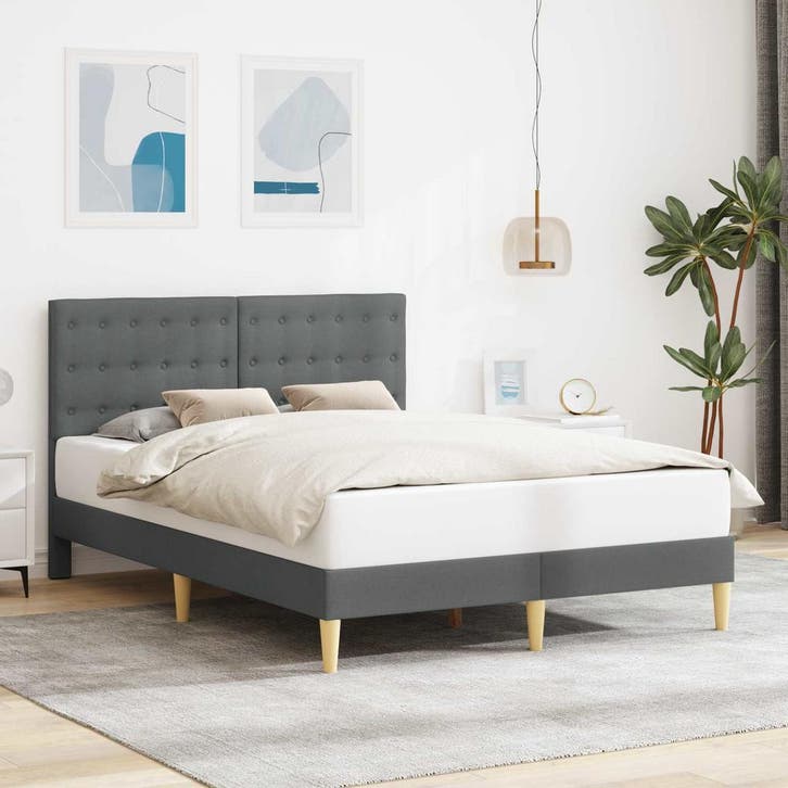 vidaXL Bedframe met hoofdeinde Donkergrijs 140 x 200 cm Stof, Huis en Inrichting, Slaapkamer | Bedden, Nieuw, Verzenden