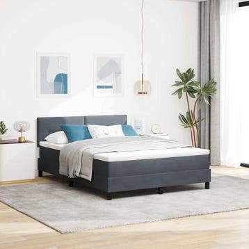 vidaXL LED Box Spring Bed Donkergrijs 160 x 200 cm Fluweel, Verzenden
