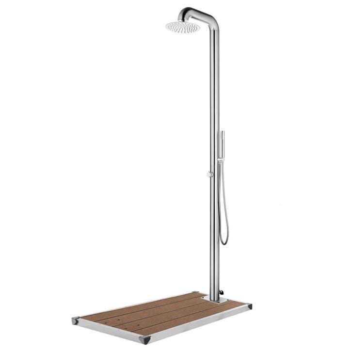 vidaXL Buitendouche met bruine basis 230 cm roestvrij staal, Jardin & Terrasse, Piscines, Envoi