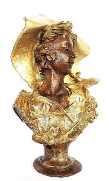 Buste, Art Nouveau-sculpture bronze bust, Lady of the Grapes