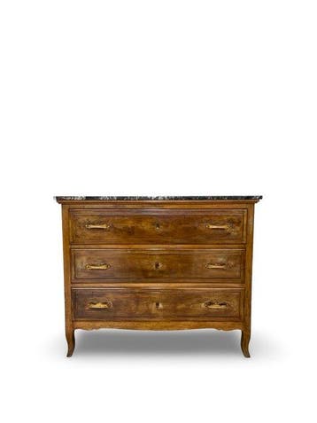 Commode - Noyer, Bois, Laiton, Marbre