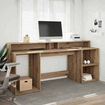 vidaXL Bureau met LED-verlichting 200x55x91 cm hout, Huis en Inrichting, Verzenden, Nieuw