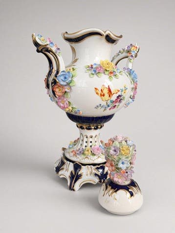 Pot - Urne à pot-pourri en porcelaine de Dresde, Allemagne,