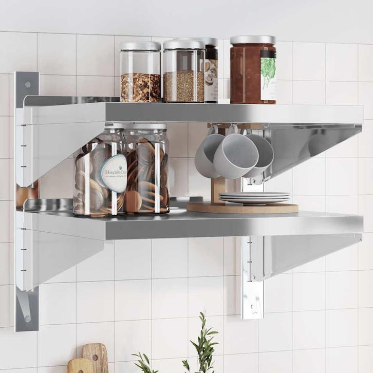 vidaXL Wandschap 2-laags 50x40x48 cm roestvrijstaal, Maison & Meubles, Armoires | Armoires murales, Envoi