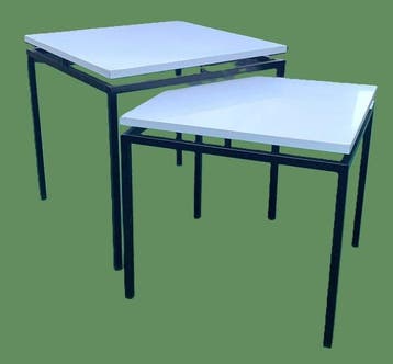 Set bijzettafels - hout, formica, metaal - Twee bijzettafels