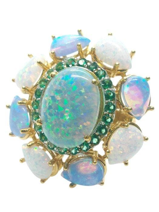 Zonder minimumprijs - Ring - 9 kt. Zilver, Geel goud Opaal -, Bijoux, Sacs & Beauté, Bagues