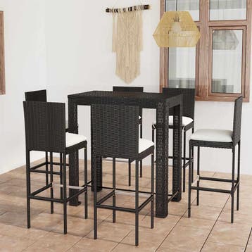vidaXL 7-delige Tuinbarset met kussens poly rattan zwart, Verzenden, Nieuw