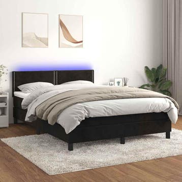 vidaXL Boxspring met matras en LED fluweel zwart 140x200 cm, Verzenden, Nieuw