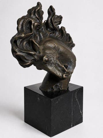 Nick - Sculpture, Dynamische Paardenkop – Gesigneerd