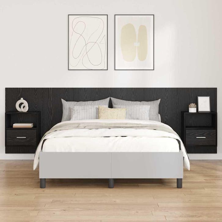 vidaXL Hoofdeinde Met Kast met lade 3 pcs Zwart Eiken, Maison & Meubles, Chambre à coucher | Lits, Envoi