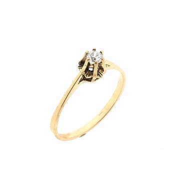 Gouden ring met zirconia; 14 karaat; ringmaat 17,75, Handtassen en Accessoires, Gebruikt, Ophalen of Verzenden, 17 tot 18, Met edelsteen