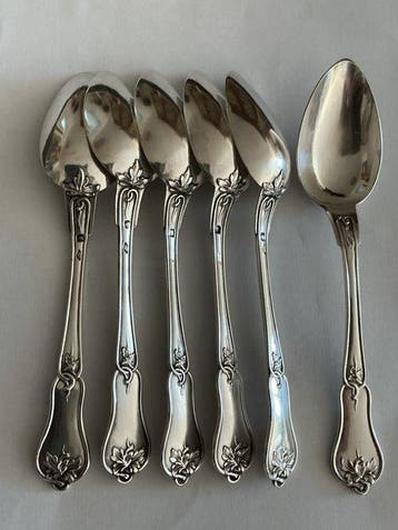 Antieke massief zilveren Art Nouveau Koffielepels met