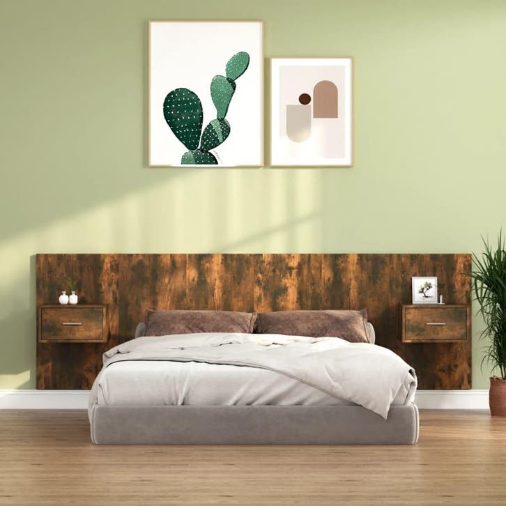 vidaXL Hoofdbord met kastjes bewerkt hout gerookt, Maison & Meubles, Chambre à coucher | Lits, Envoi