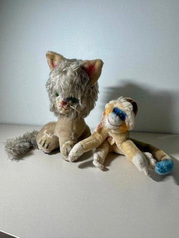 Steiff - Jouet Monkey, Cat, - Lot of 2 x Toys, Antiek en Kunst, Antiek | Speelgoed