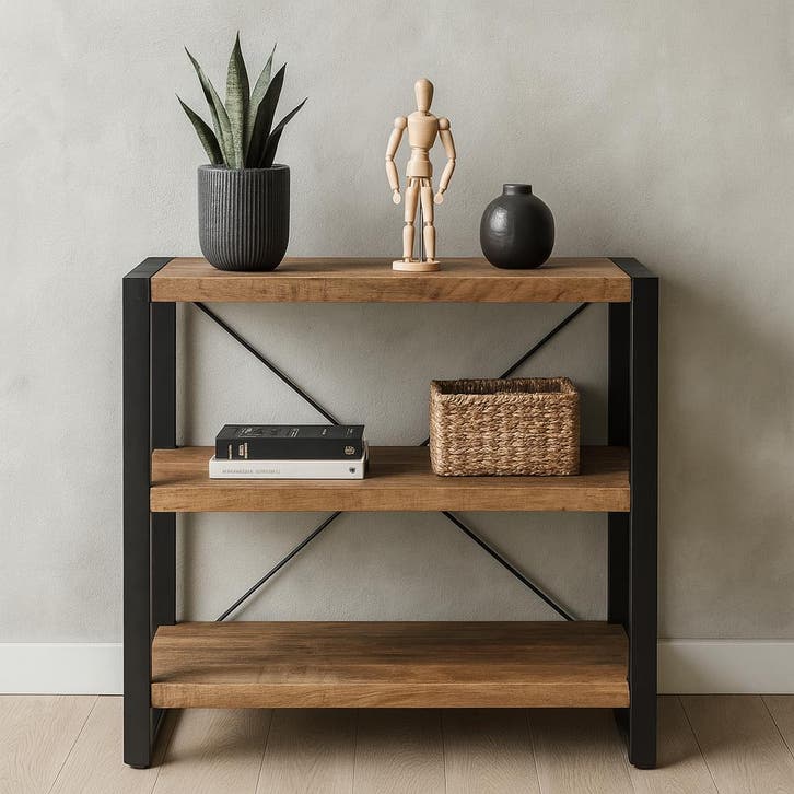 Boekenkast Mangohout Britt Laag 90 cm, Huis en Inrichting, Kasten | Boekenkasten, Nieuw, Overige houtsoorten, Verzenden