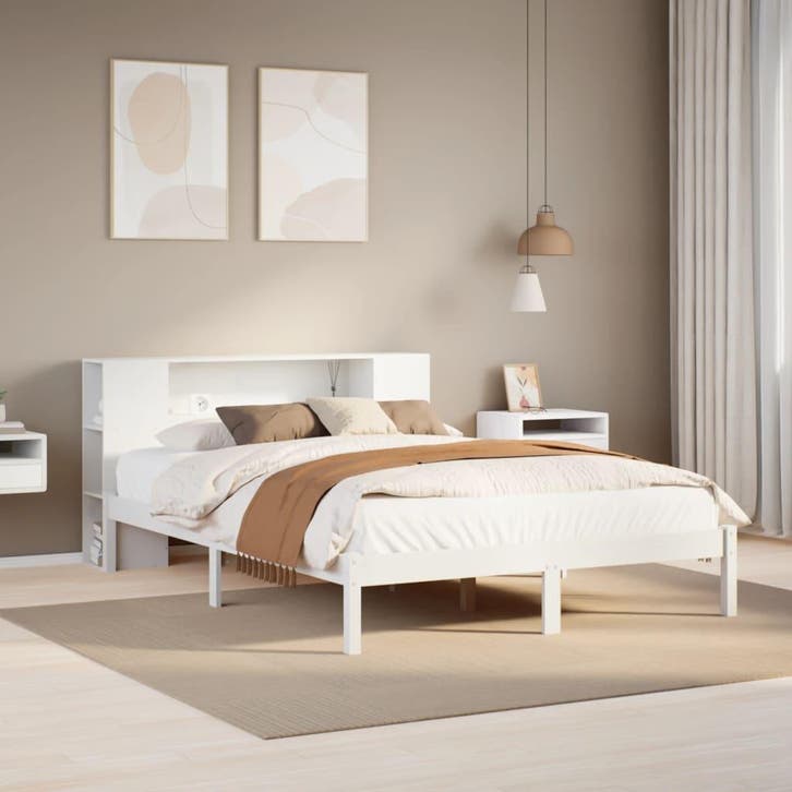 vidaXL Bed met boekenkast zonder matras grenenhout wit, Huis en Inrichting, Slaapkamer | Bedden, Nieuw, Verzenden