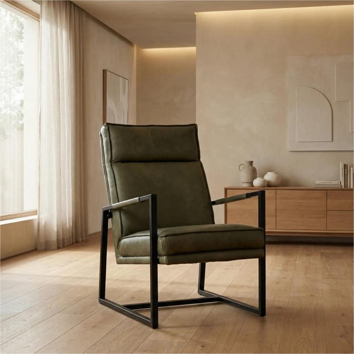Leren fauteuil Square, Huis en Inrichting, Fauteuils, 50 tot 75 cm, 75 tot 100 cm, Nieuw, Leer, Ophalen of Verzenden
