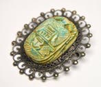 Zonder minimumprijs - Broche 925 zilver - Egyptische faience