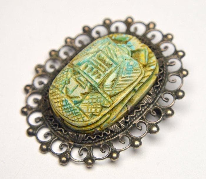 Zonder minimumprijs - Broche 925 zilver - Egyptische faience, Bijoux, Sacs & Beauté, Bijoux anciens