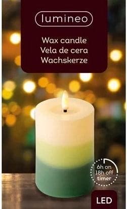 Ledkaars wax steady binnen lumineo groen tricolor warm wit, Nieuw