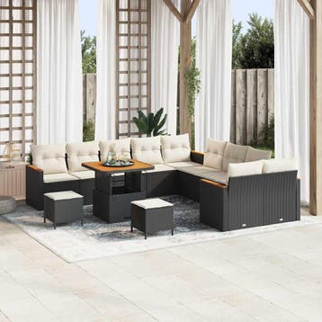 vidaXL Tuinbank Set 13 st 12-Aantal zitplaatsen Zwart poly, Verzenden