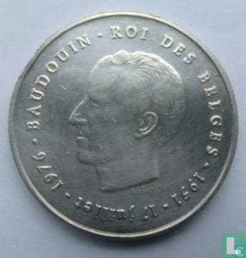 België 250 francs 1976 (FRA - grote B) 25 years Reign of.., Verzenden, Losse munt, Zilver