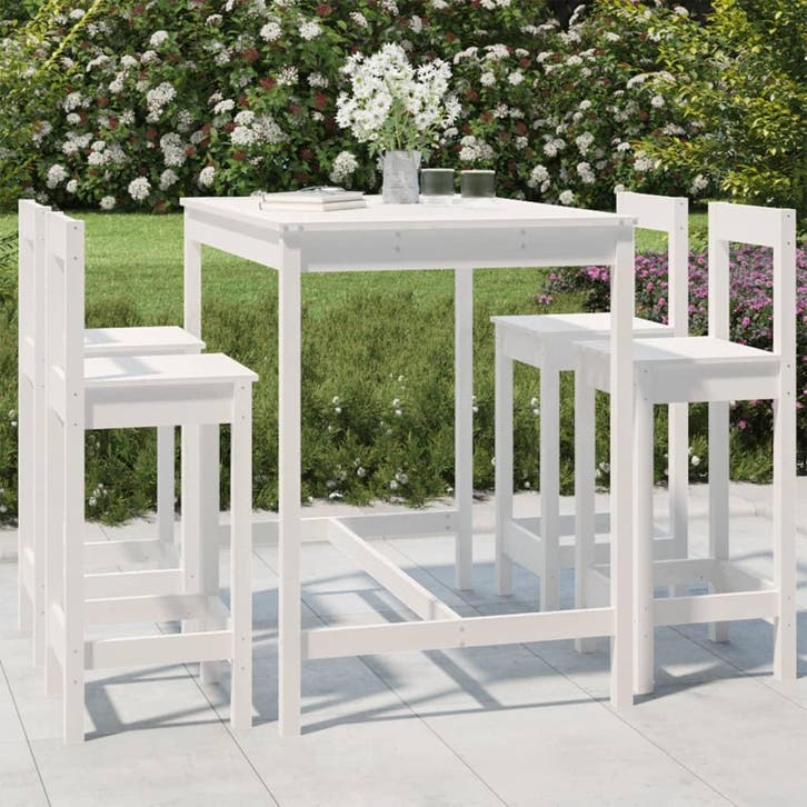 vidaXL 5-delige Barset massief grenenhout wit, Tuin en Terras, Tuinsets en Loungesets, Nieuw, Verzenden
