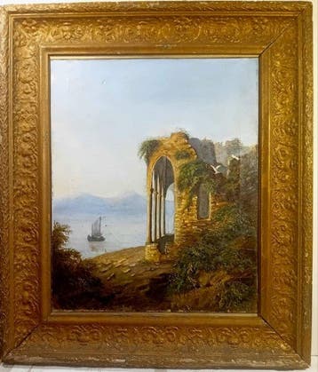École italienne (XIX) - Veduta costiera con rovine, Antiek en Kunst