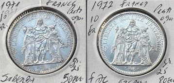 Frankrijk. 10 Francs 1971 e 1972 Hercule (2 moedas) (Zonder