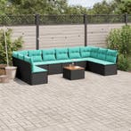 vidaXL 11-delige Loungeset met kussens poly rattan zwart, Verzenden, Nieuw, Loungeset