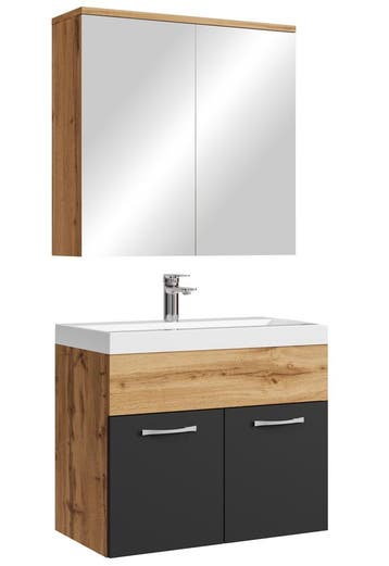 Badkamermeubel Set Montreal 01 60 cm Eiken Mat Zwart, Verzenden