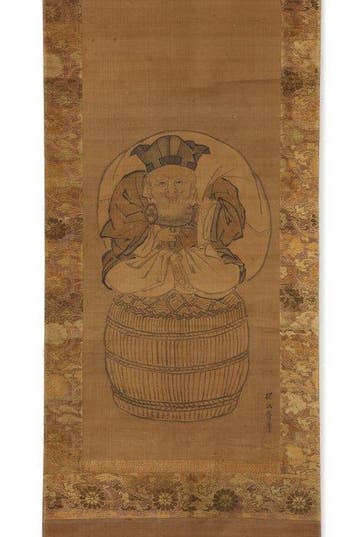 Kakejiku  (hangende rol) - Moerbeibastpapier, Zijde -, Antiek en Kunst