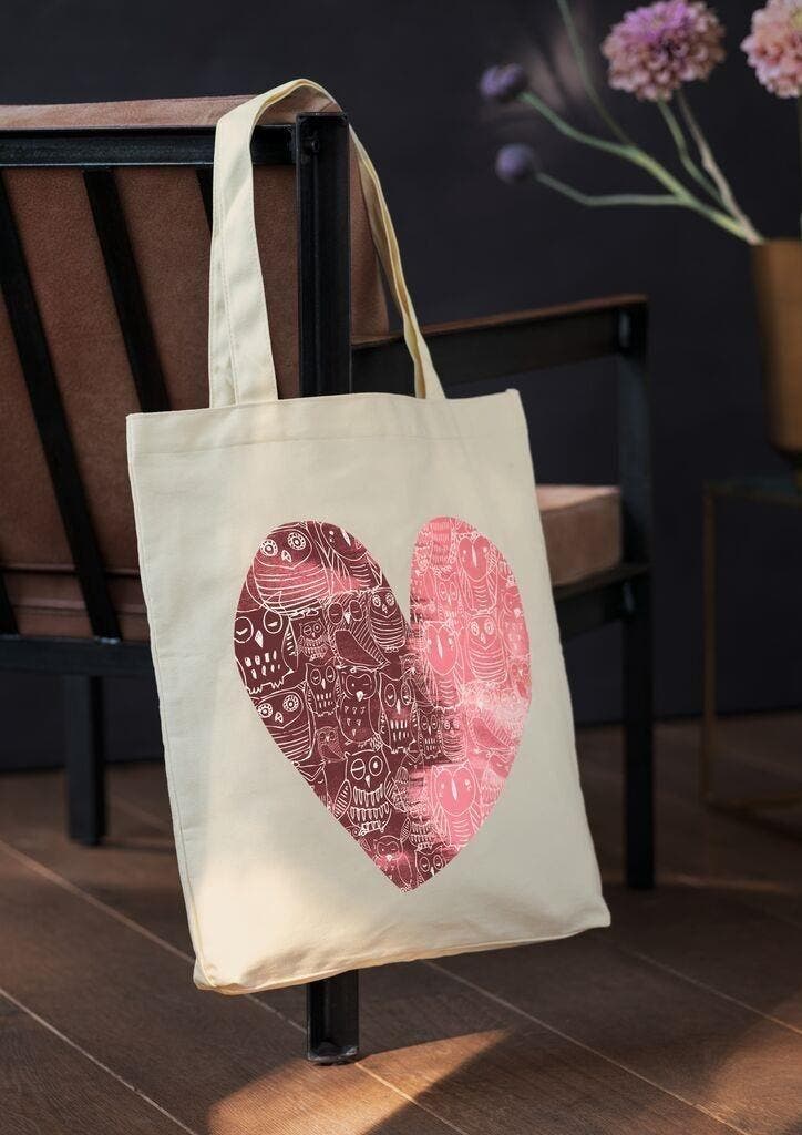 Grote katoenen tas Uilenhart – beige shopper met roze hart, Verzamelen, Boekenleggers, Nieuw, Verzenden