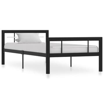 vidaXL Bedframe metaal zwart en wit 90x200 cm, Verzenden