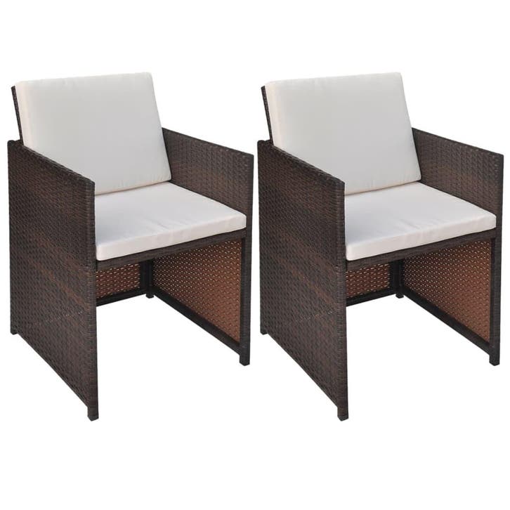 vidaXL Tuinstoelen 2 st met kussens poly rattan bruin, Tuin en Terras, Tuinstoelen, Nieuw, Verzenden