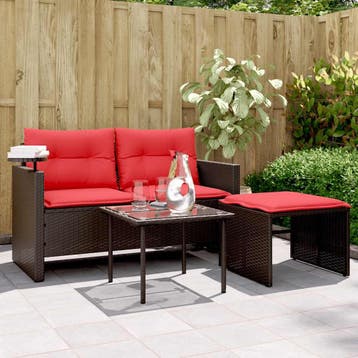 vidaXL 3-delige tuinbankset met kussens, bruin polyrotan, Verzenden