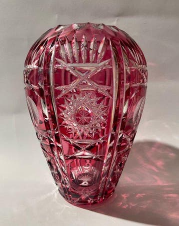 Bohemian hand cut pink Vase - Vaas - Kristal
