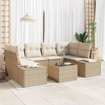 vidaXL Tuinbank Set 7 st Beige poly rattan, Verzenden, Nieuw
