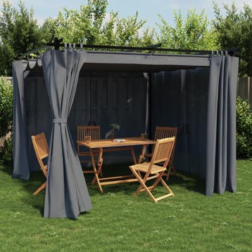 vidaXL Prieel met gordijnen 3x3 m staal antracietkleurig, Tuin en Terras, Verzenden, Nieuw