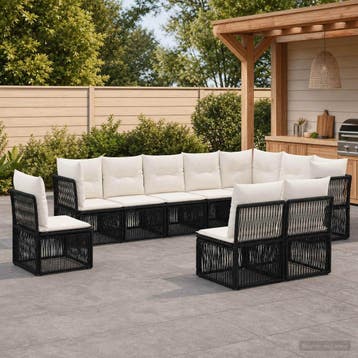 vidaXL Tuinbank Set 10 st 10-zits Zwart poly rattan, Tuin en Terras, Verzenden, Nieuw