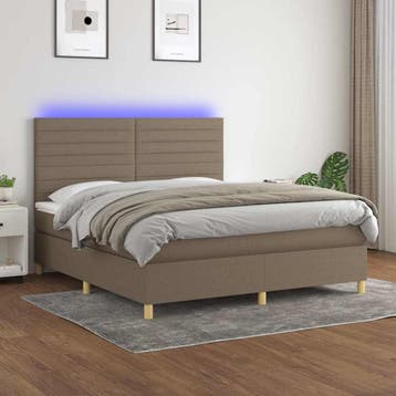 vidaXL Boxspring met matras en LED stof taupe 180x200 cm, Verzenden