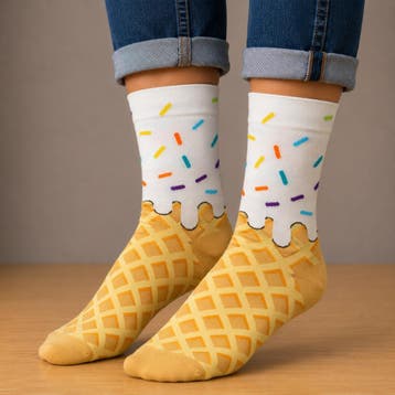Sokken Katoen - IJsje Print - Wit Beige - Maat 36-43