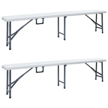 vidaXL Tuinbanken inklapbaar 2 st 180 cm HDPE wit, Tuin en Terras, Verzenden, Nieuw