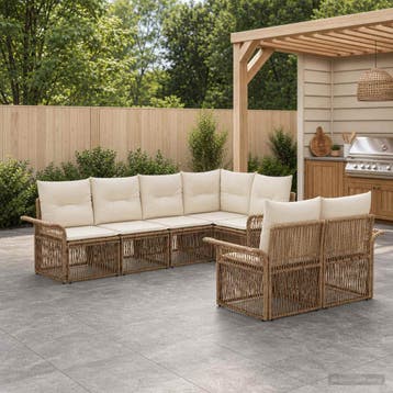 vidaXL Tuinbank Set 7 st 7-Aantal zitplaatsen Beige poly, Verzenden, Nieuw