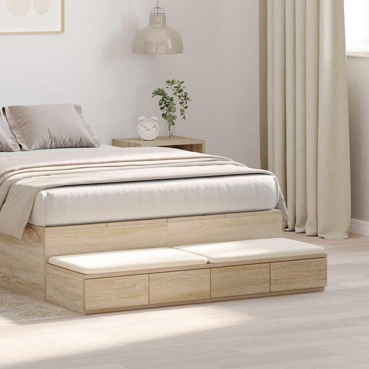 vidaXL Bedlades met lade Sonoma Eik 120 x 36,5 x 16,5 cm, Huis en Inrichting, Slaapkamer | Nachtkastjes, Nieuw, Verzenden