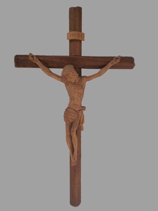 Snijwerk, Altes Holzkreuz mit gekreuzigten Jesus - 50 cm -, Antiek en Kunst, Antiek | Boeken en Manuscripten