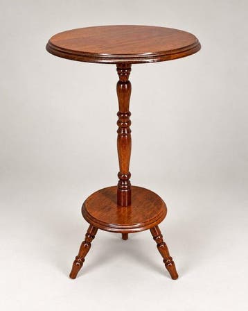 Sierlijke houten plantentafel – rond blad, gedraaide zuil en