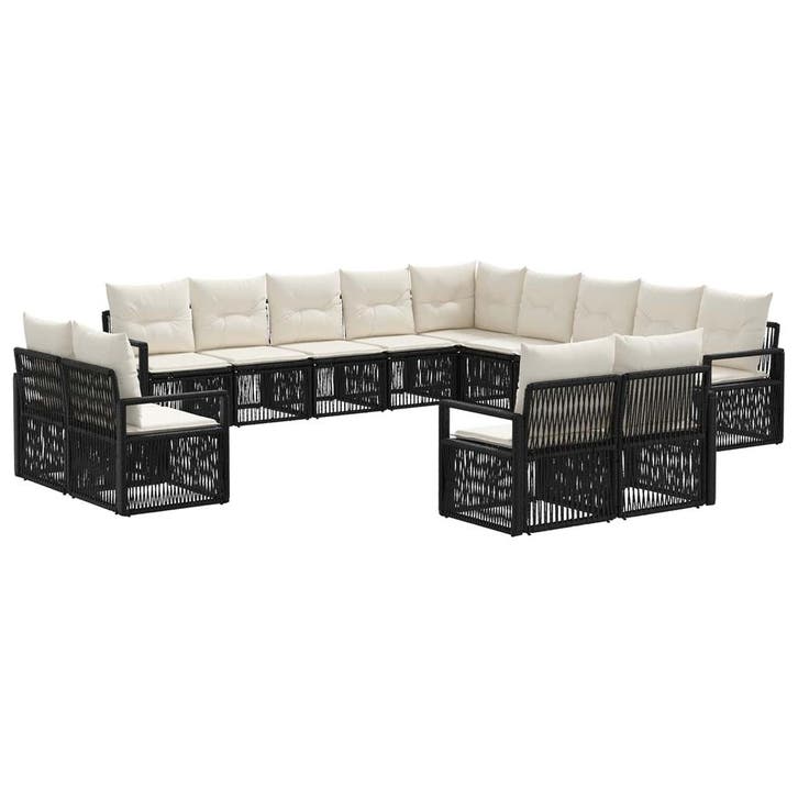 vidaXL Tuinbank Set 13 pcs Zwart poly rattan, Tuin en Terras, Tuinsets en Loungesets, Nieuw, Verzenden