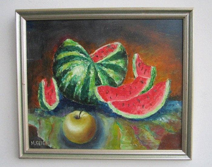M. Geiger (XX-XX) - Wassermelone und Apfel 172, Antiek en Kunst, Kunst | Schilderijen | Klassiek