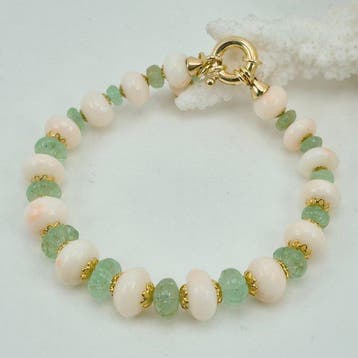 Koraal - Zilver, Verguld - Armband - Roze koraal ,aquamarijn